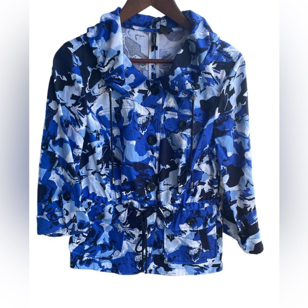 Women's Floral Blue Cotton Button Up Jacket
